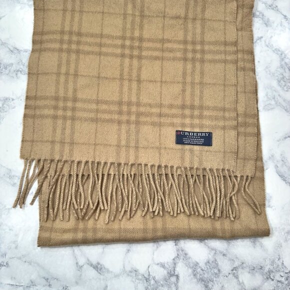 Burberry London Vintage Cashmere Tan Plaid Scarf - Picture 4 of 9
